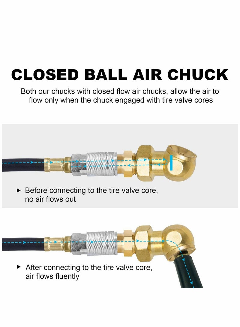 Excefore 2 Way Connection Heavy Duty Air Chuck Set-1/4 Inch Female NPT Closed Ball tire Chuck, Dual Head and Standard Male Quick Plug, Tire Fill Kit for Inflator Gauge Compressor  - Image 5
