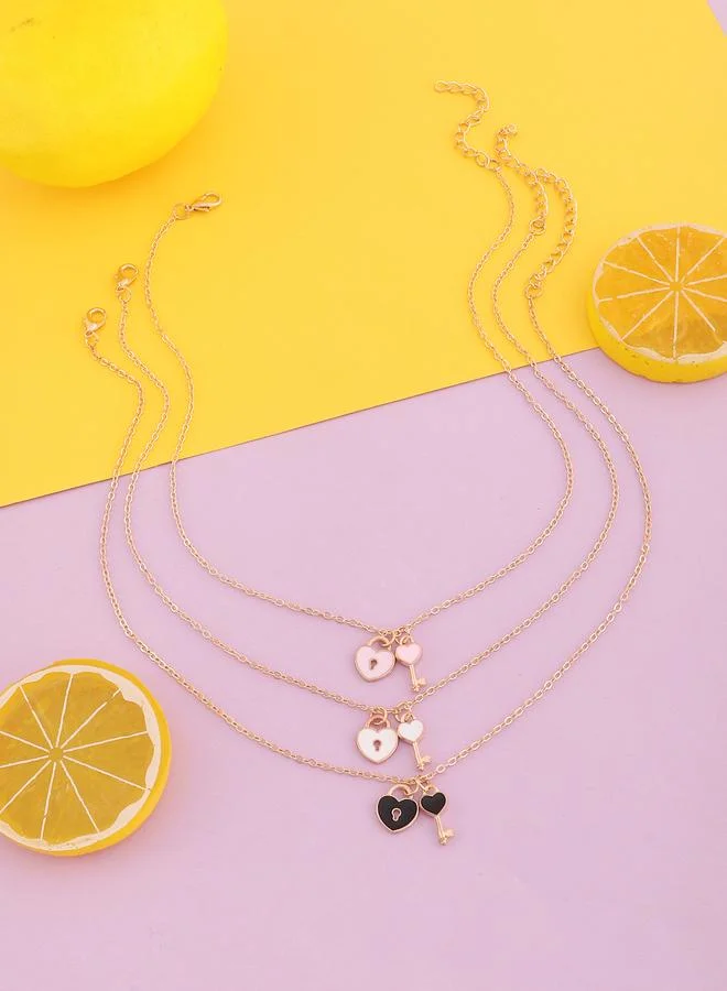 Take Two Pack of 2 - Girls Heart Lock and Key Pendant Necklaces
