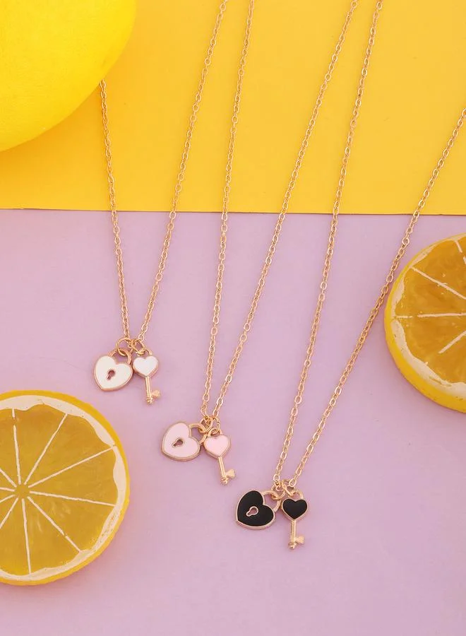 Pack of 2 - Girls Heart Lock and Key Pendant Necklaces