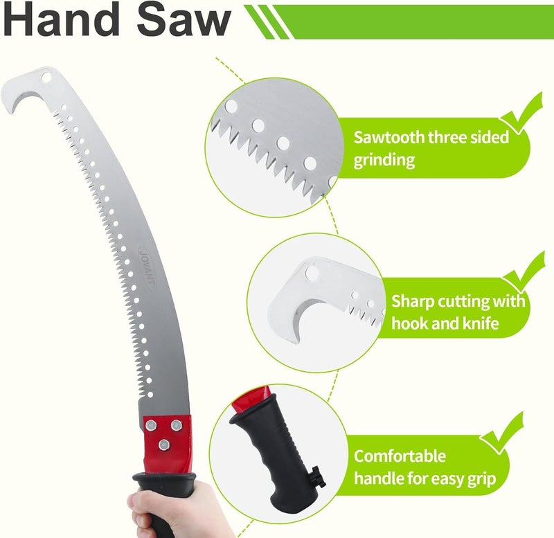 DHRUSIMI Hand Powered Pruning Saw 1 Pc With Pole Fixing Slot Curved Blade Hand Saw Professional Pruning Saw With Hook Rust Resistance Sharp Teeth Blades With Rubber Grip Handle (Pole Not Inclued) - Image 2