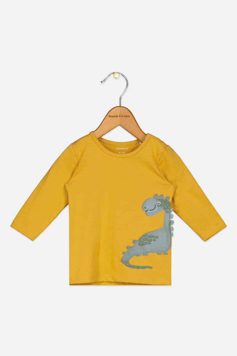 NAME IT Toddlers Boy Graphic Print Long Sleeve Tops, Amber Gold - Image 1