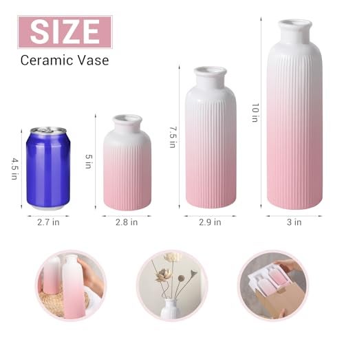 GUKJOB Small Gradient Pink Ceramic Vase Set of 3, Boho Modern Flower Vase Room Decor, Farmhouse Decor, Vases for Your Kitchen, Bathroom, Bedroom, Living Room, Office&Shelf Centerpiece Table Decorations - Image 3