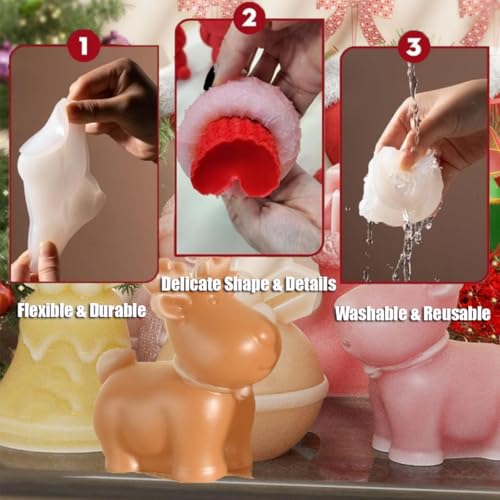 BharatBazaar Candle Mould Silicone, Soap and Candle Mould, 3D Silicone Mold Valentines Gift for Her Him Couple Gift DIY Soap Making Wedding Decor Home Decor, Resin Deer Candle Making Moulds with 50 Candle Wicks - Image 3