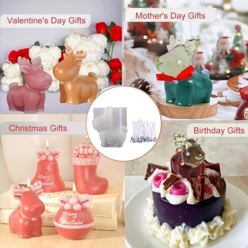 BharatBazaar Candle Mould Silicone, Soap and Candle Mould, 3D Silicone Mold Valentines Gift for Her Him Couple Gift DIY Soap Making Wedding Decor Home Decor, Resin Deer Candle Making Moulds with 50 Candle Wicks - Image 4