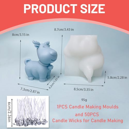 BharatBazaar Candle Mould Silicone, Soap and Candle Mould, 3D Silicone Mold Valentines Gift for Her Him Couple Gift DIY Soap Making Wedding Decor Home Decor, Resin Deer Candle Making Moulds with 50 Candle Wicks - Image 2