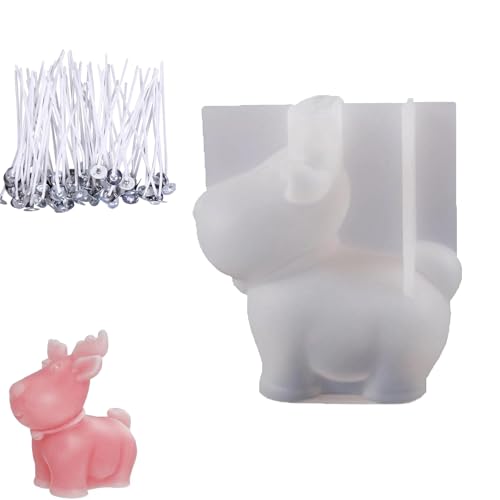 BharatBazaar Candle Mould Silicone, Soap and Candle Mould, 3D Silicone Mold Valentines Gift for Her Him Couple Gift DIY Soap Making Wedding Decor Home Decor, Resin Deer Candle Making Moulds with 50 Candle Wicks - Image 1