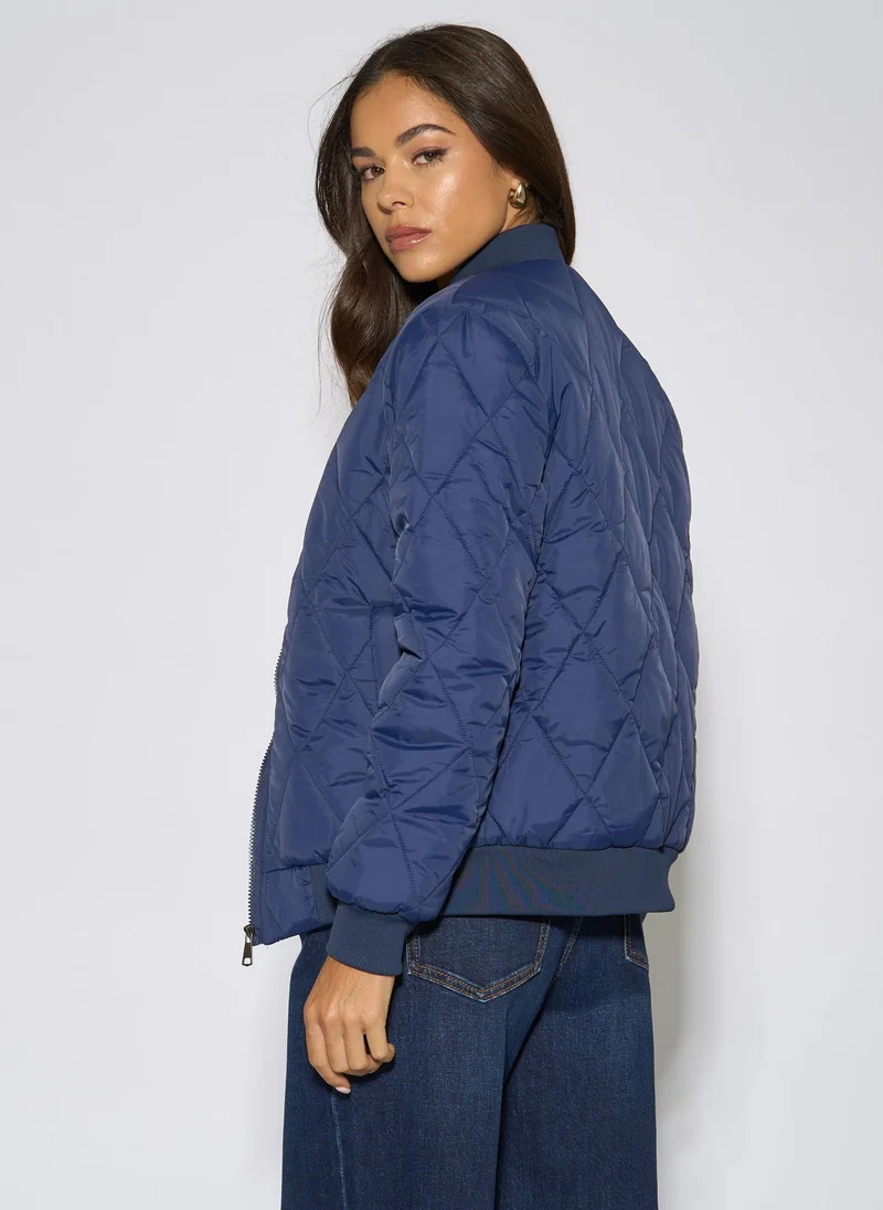 Gini London Navy Rib Trim Puffer Bomber Jacket