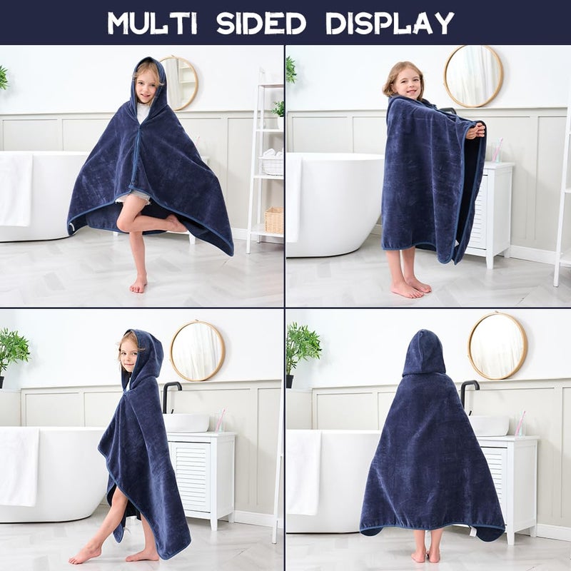 Hiturbo Kids Hooded Bath Towel: 100% Cotton Soft Thick Absorbent Towels Wrap - 50"x30" Shower Beach Pool Wearable Blanket for 3-12 Yrs Boys Girls - Navy - Image 5