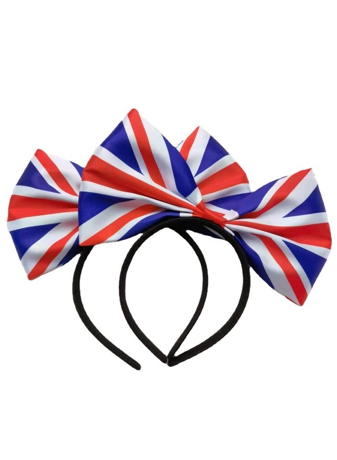 CheeseandU 2Pcs UK Flag Bow Headband Union Jack Headband British United Kingdom Flag Hair Band Country Flag Bow Headbands for Women Ladies Girls Hair Hoops Football Fans Gift, 8.3 x 4.7 inch - Image 1