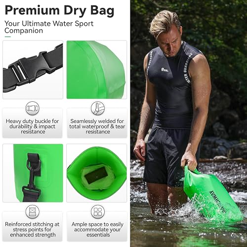 MARCHWAY Floating Waterproof Dry Bag Backpack 5L/10L/20L/30L/40L, Roll Top Sack Keeps Gear Dry for Kayaking, Rafting, Boating, Swimming, Camping, Hiking, Beach, Fishing (Green, 30L) - Image 2