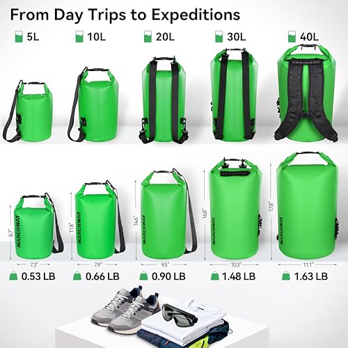 MARCHWAY Floating Waterproof Dry Bag Backpack 5L/10L/20L/30L/40L, Roll Top Sack Keeps Gear Dry for Kayaking, Rafting, Boating, Swimming, Camping, Hiking, Beach, Fishing (Green, 30L) - Image 4