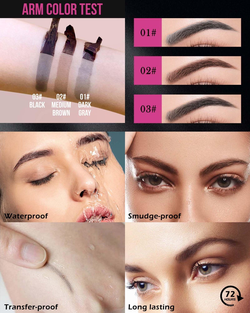 Lestpola Peel Off Tattoo Eyebrow Gel-2Pcs Black Tattoo Peel Off Eyebrow Gel Tinted, Long Lasting Waterproof Transfer-proof Eye Brow Tinting Kit for Women, Last Up to 3 Days, with Brow Stencil & Brush-03# - Image 5
