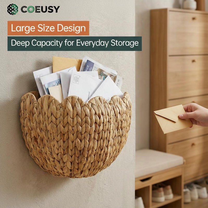 Coeusy Scalloped Wall Basket,Boho Wall Decor Basket,Big Wicker Hanging Baskets for Nursery,Door,Plants,Mail,Natural Water Hyacinth - Image 4