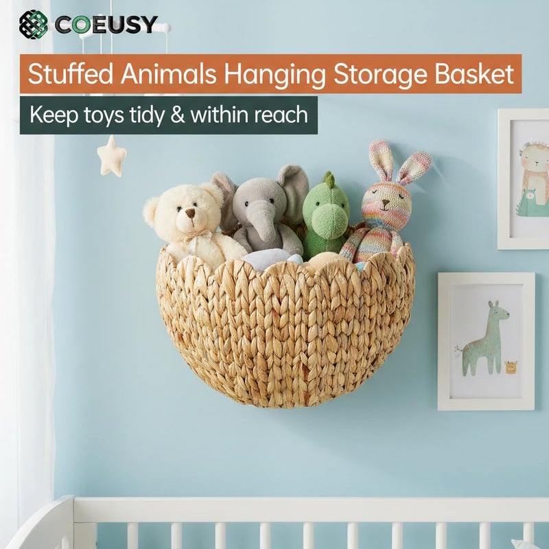 Coeusy Scalloped Wall Basket,Boho Wall Decor Basket,Big Wicker Hanging Baskets for Nursery,Door,Plants,Mail,Natural Water Hyacinth - Image 3