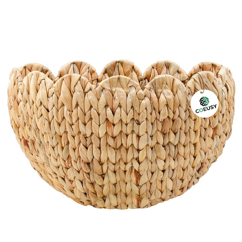Coeusy Scalloped Wall Basket,Boho Wall Decor Basket,Big Wicker Hanging Baskets for Nursery,Door,Plants,Mail,Natural Water Hyacinth - Image 1