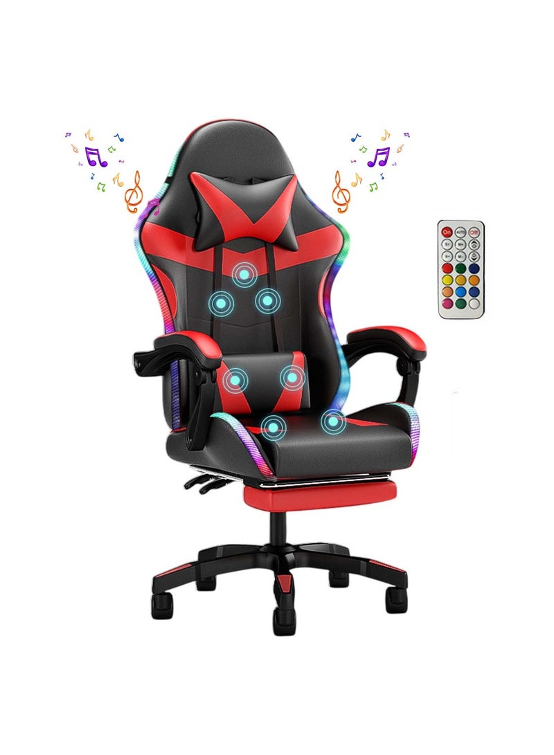 Huitich Ergonomic Gaming Chair with Footrest, 7-Point Massage, and LED Lights Bluetooth Black And Red - Image 1