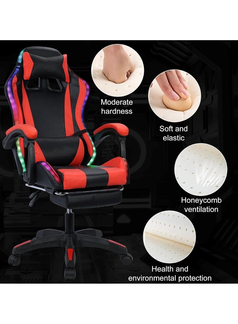 Huitich Ergonomic Gaming Chair with Footrest, 7-Point Massage, and LED Lights Bluetooth Black And Red - Image 5