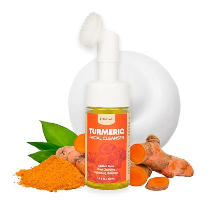 Well's Oil Turmeric Facial Cleanser | Turmeric Face Wash with Brush | Foaming Facial Cleanser for All Skin Types | 3.4 fl. oz. - Image 1