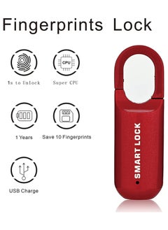 SYOSI قفل بصمة الإصبع متعدد الوظائف بمنفذ USB ذكي بدون مفتاح لخزانة السفر المنزلية ودرج مضاد للسرقة من سبائك الزنك (أحمر)  - Image 3