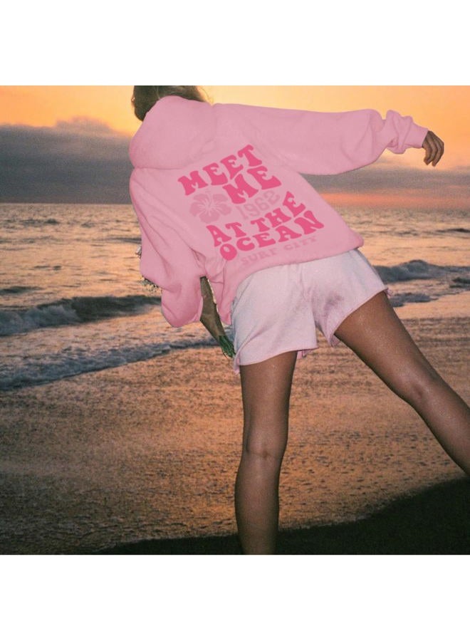 Lubpow Women's Pink Floral Hoodie, Fashionable, Casual Letter and Graphic Print, Pink, S - Image 5