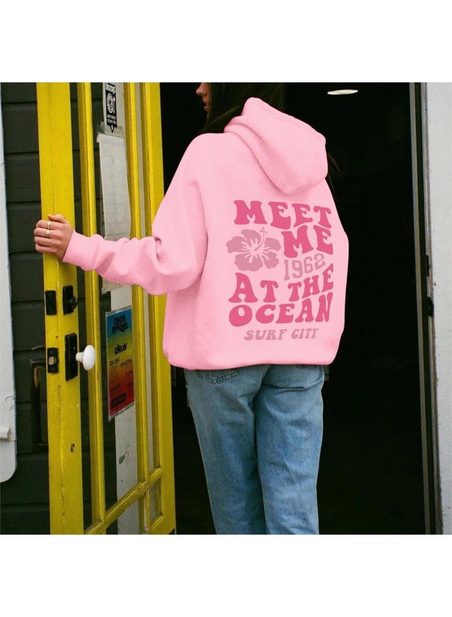 Lubpow Women's Pink Floral Hoodie, Fashionable, Casual Letter and Graphic Print, Pink, S - Image 3