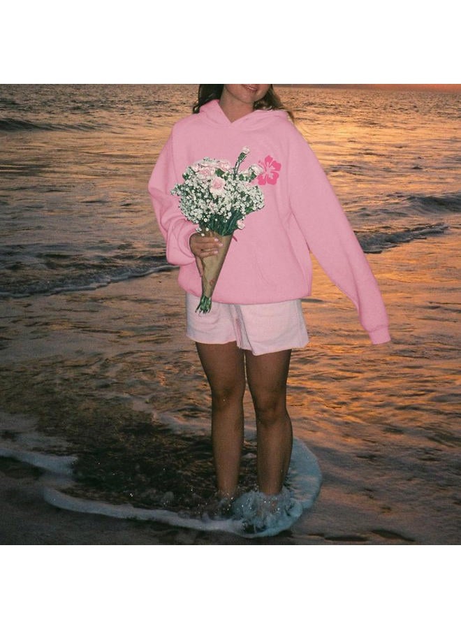 Lubpow Women's Pink Floral Hoodie, Fashionable, Casual Letter and Graphic Print, Pink, S - Image 4