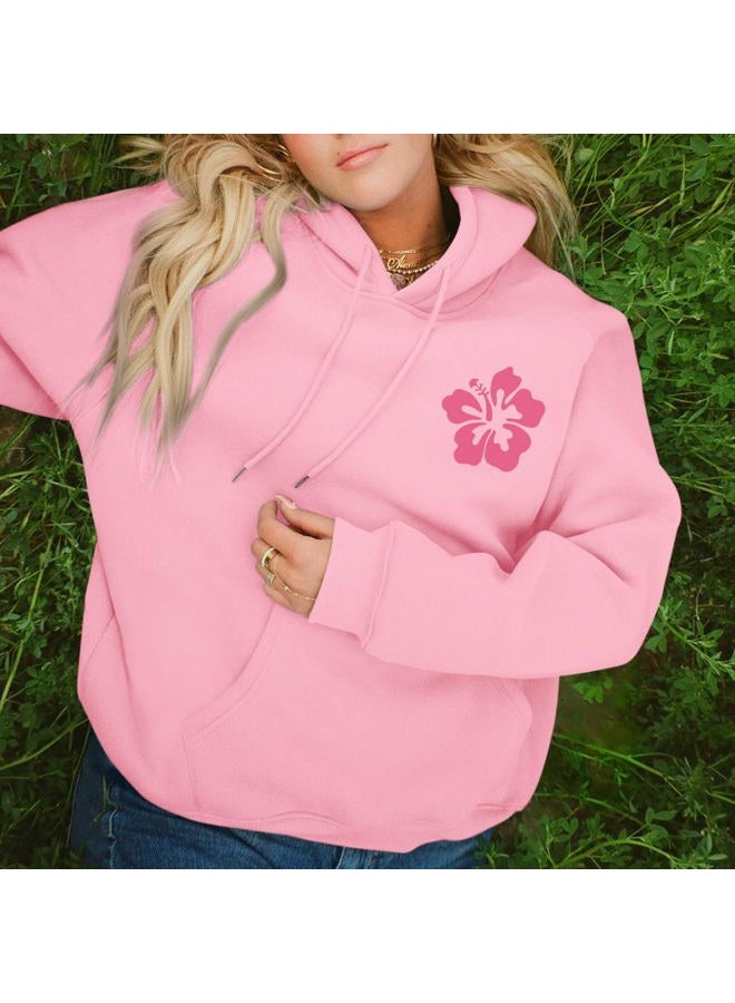 Lubpow Women's Pink Floral Hoodie, Fashionable, Casual Letter and Graphic Print, Pink, S - Image 2