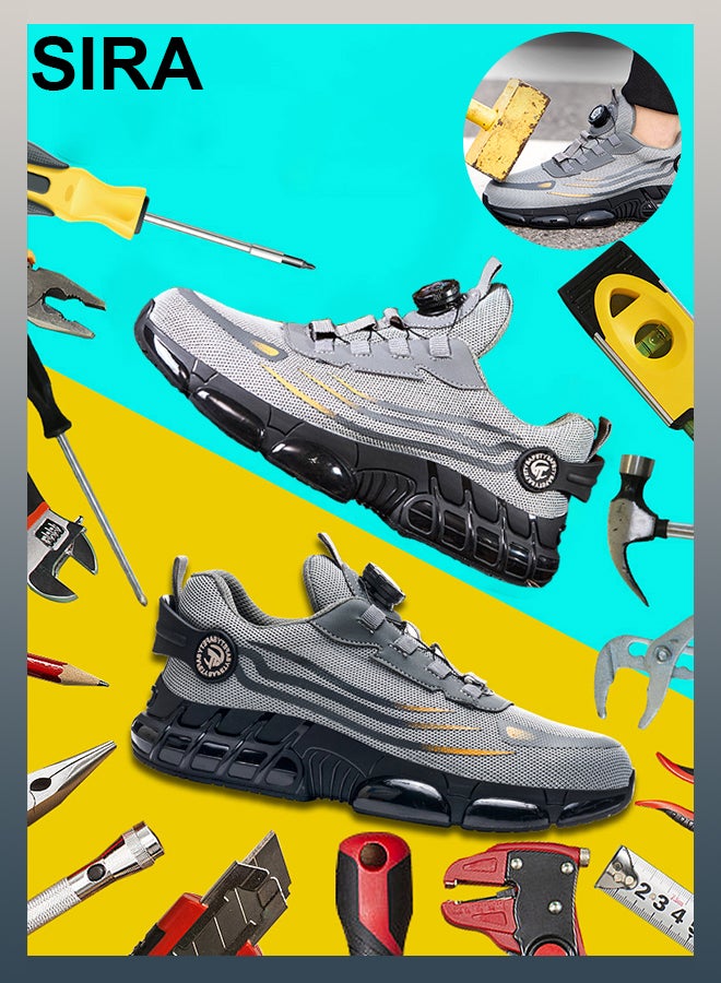 SIRA Men's Safety Work Shoes - Steel Toe Anti Slip & Lightweight Breathable for Construction, Hiking - Puncture Proof with Air Cushion & Tech Buckle - Comfortable for Warehouse, Factory (Grey) - Image 1