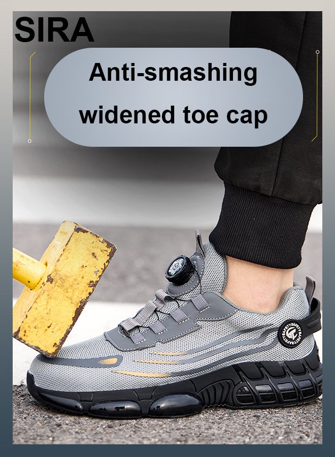 SIRA Men's Safety Work Shoes - Steel Toe Anti Slip & Lightweight Breathable for Construction, Hiking - Puncture Proof with Air Cushion & Tech Buckle - Comfortable for Warehouse, Factory (Grey) - Image 2