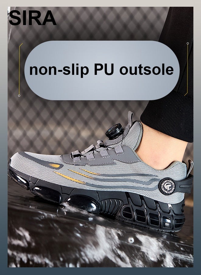 SIRA Men's Safety Work Shoes - Steel Toe Anti Slip & Lightweight Breathable for Construction, Hiking - Puncture Proof with Air Cushion & Tech Buckle - Comfortable for Warehouse, Factory (Grey) - Image 4