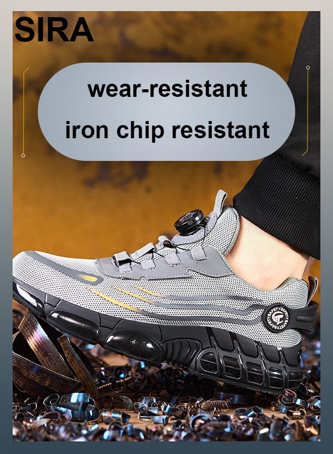 SIRA Men's Safety Work Shoes - Steel Toe Anti Slip & Lightweight Breathable for Construction, Hiking - Puncture Proof with Air Cushion & Tech Buckle - Comfortable for Warehouse, Factory (Grey) - Image 5