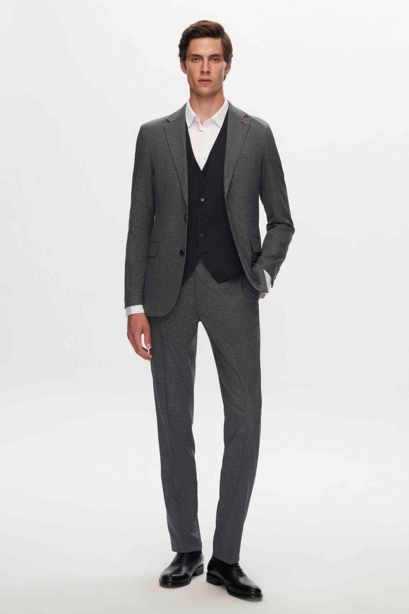 D'S DAMAT Ds Groom Slim Fit Navy Blue Mono Collar Viscose Suit Combined  - Image 2
