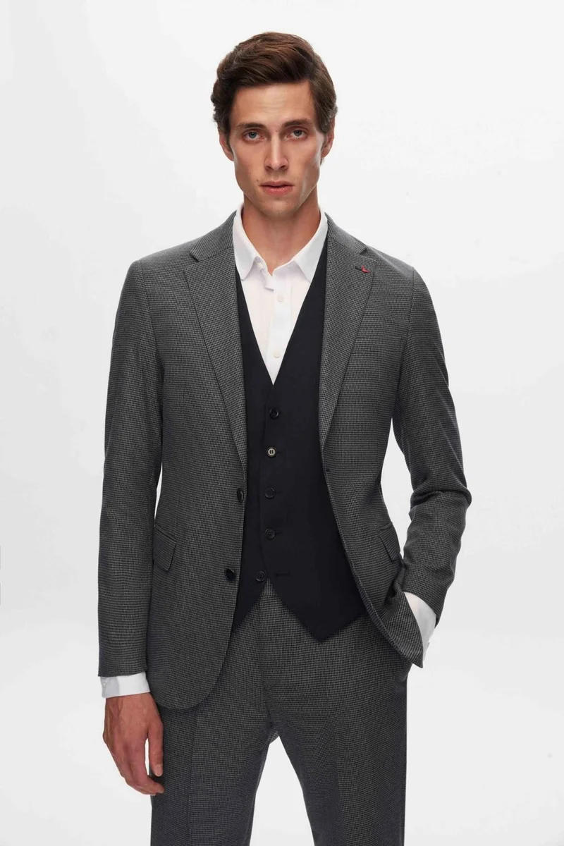 D'S DAMAT Ds Groom Slim Fit Navy Blue Mono Collar Viscose Suit Combined