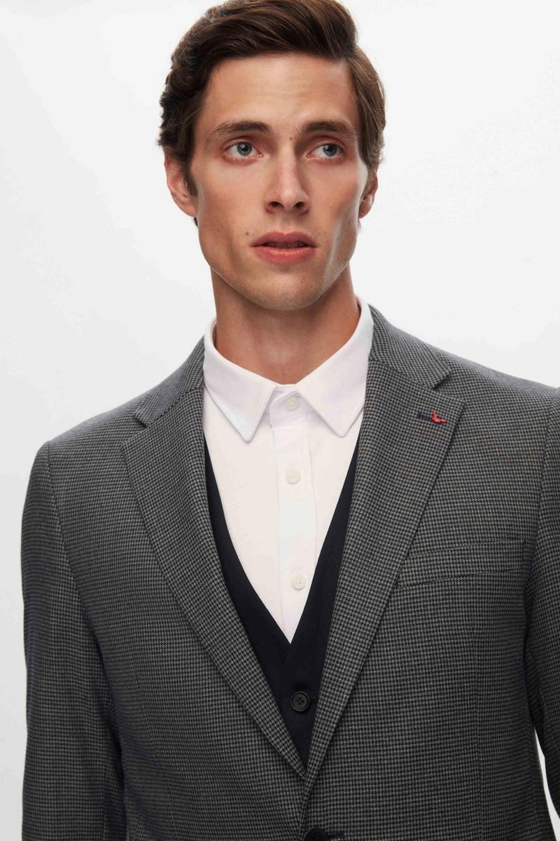 D'S DAMAT Ds Groom Slim Fit Navy Blue Mono Collar Viscose Suit Combined  - Image 3