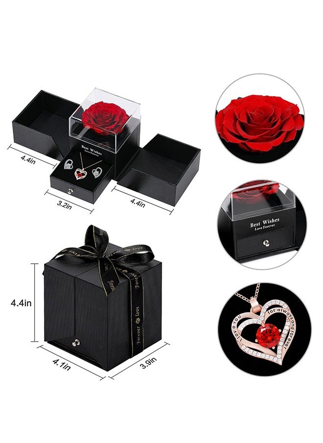 Lemon Preserved Flowers Gift Box Set Forever Red Rose with Necklace and Earrings for Mom Daughter Girlfriend Wife on Anniversary Wedding Birthday  - Image 4