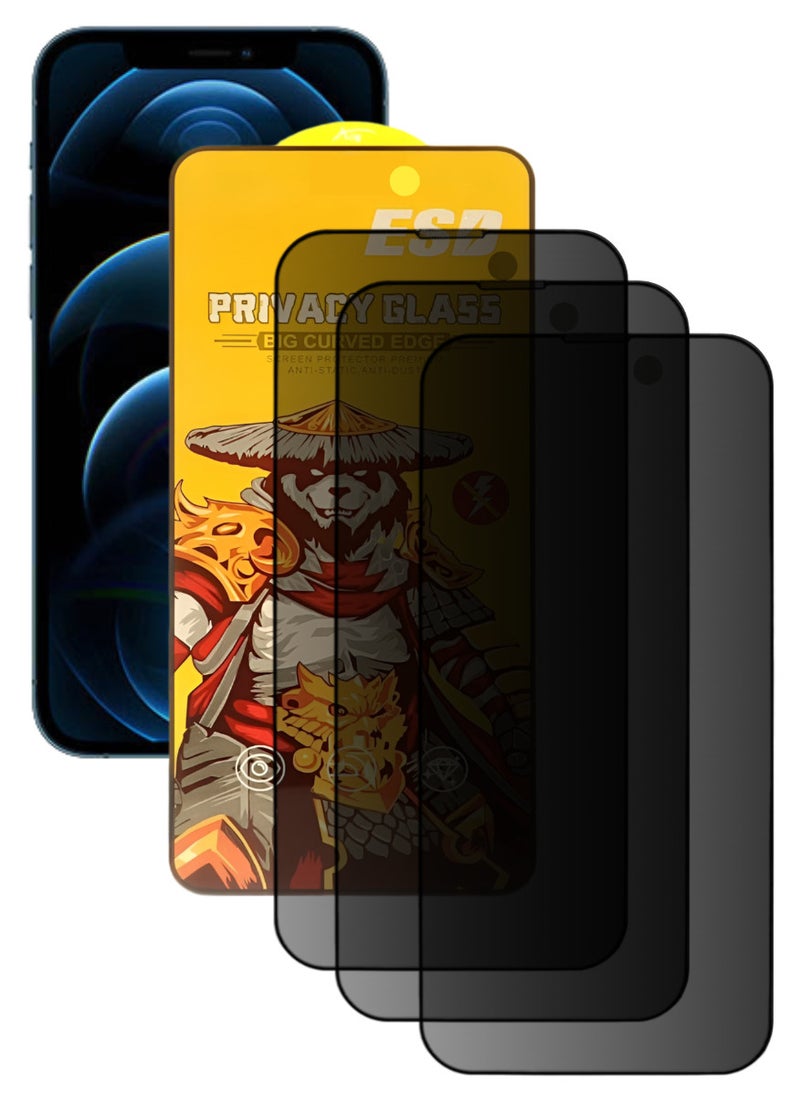 ESD 3 Pieces Tempered Dustproof Privacy Glass Screen Protector Compatible For iPhone 12 Pro - Image 1