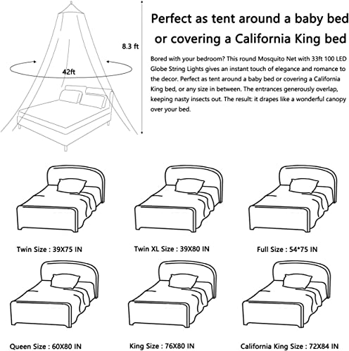 Comtelek Mosquito Net Bed Canopy for Girls,King Canopy Bed Curtains Full Queen Size from Ceiling,Dome Mosquito Netting Bed Tent Twin Girls Princess Canopy Bed White Decor for Baby Crib,Kid Bed and Adult Beds - Image 5