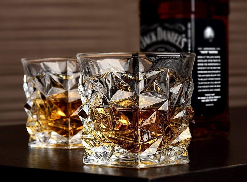 Varahry Diamond Crystal Cut Whiskey Glasses Set of 6 pcs 300 ml Bar Glass for Drinking Bourbon Whisky Scotch Cocktails Cognac Old Fashioned Cocktail Tumblers - Image 4