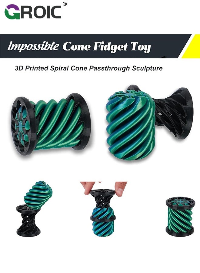 GROIC 3 Packs Impossible Cone,Spiral Cone Fidget Toy, Impossible Pyramid Passthrough Toy,3D Printed Spiral Cone Fidget Toy,Spiral Illusion Desktop Decoration for Anxiety Relaxing - Image 5