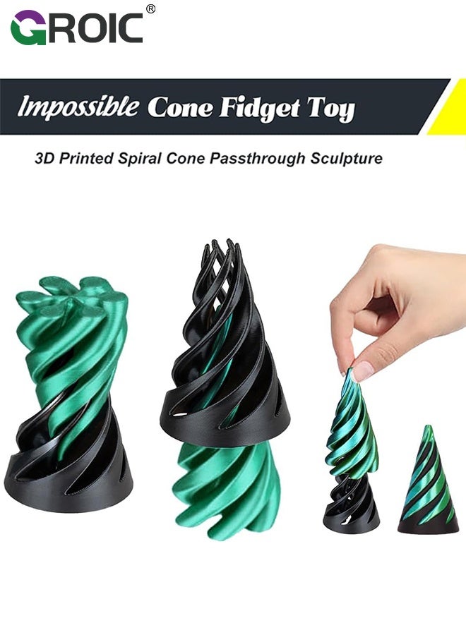 GROIC 3 Packs Impossible Cone,Spiral Cone Fidget Toy, Impossible Pyramid Passthrough Toy,3D Printed Spiral Cone Fidget Toy,Spiral Illusion Desktop Decoration for Anxiety Relaxing - Image 3