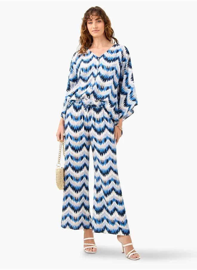 FAV All-Over Print V-neck Top and Pants Set