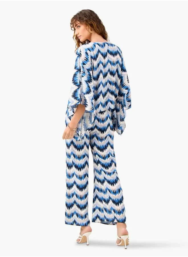 FAV All-Over Print V-neck Top and Pants Set