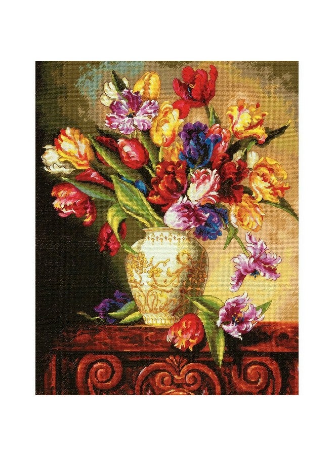 Dimensions Gold Collection Counted Cross Stitch Kit Parrot Tulips 14 Count Black Aida 12'' X 15'' - Image 3
