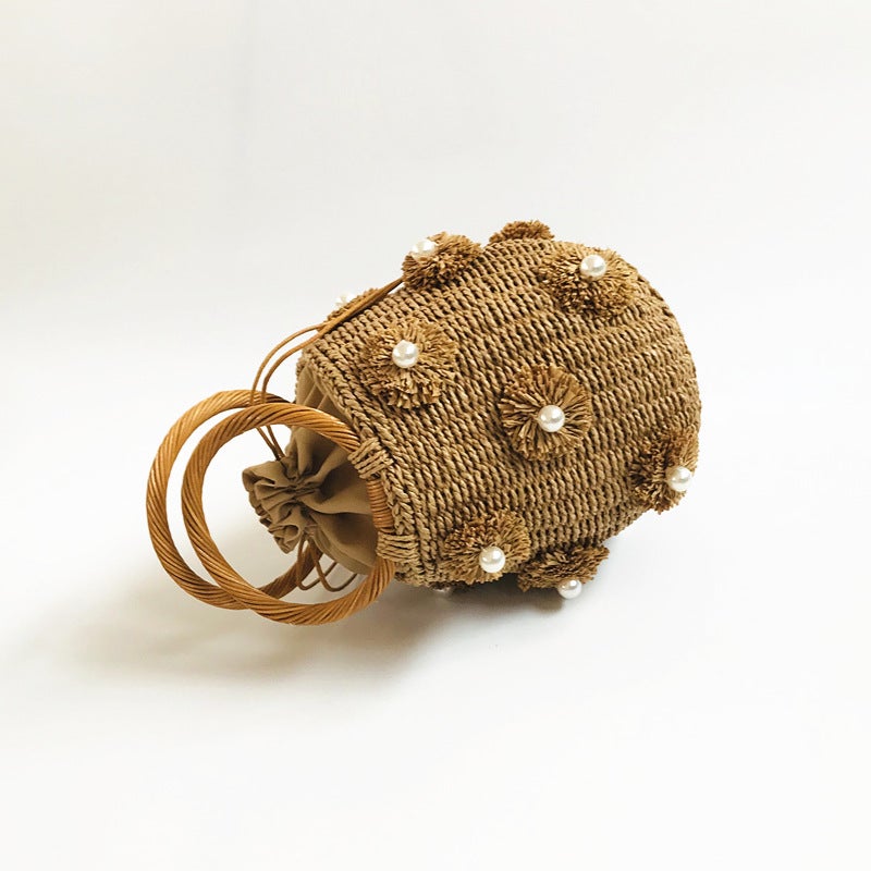 Z New Women'S Bag A Flower Artificial Pearl Decoration R Portable Basket Bag Woven Bag Straw Woven Bag Source Manufacturer - Image 5
