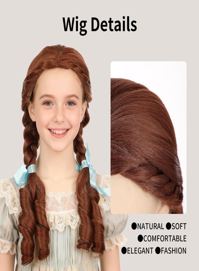 Onedor HairWiz 20 Inch Chocolate Brown Brunette Long Curly Wavy Hair Full Head Halloween Cosplay Kids Wig. Wig Cap Incl. (With Braid) - Image 3