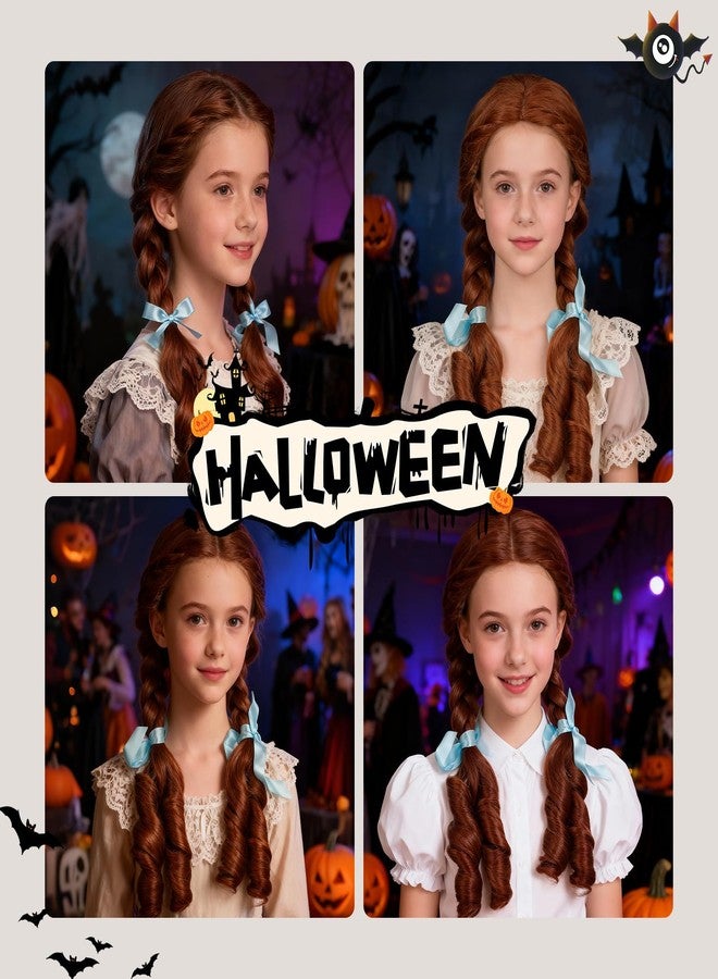 Onedor HairWiz 20 Inch Chocolate Brown Brunette Long Curly Wavy Hair Full Head Halloween Cosplay Kids Wig. Wig Cap Incl. (With Braid) - Image 4