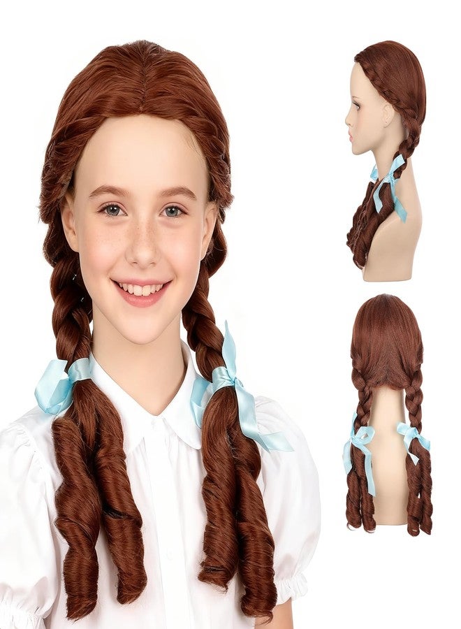 Onedor HairWiz 20 Inch Chocolate Brown Brunette Long Curly Wavy Hair Full Head Halloween Cosplay Kids Wig. Wig Cap Incl. (With Braid) - Image 1