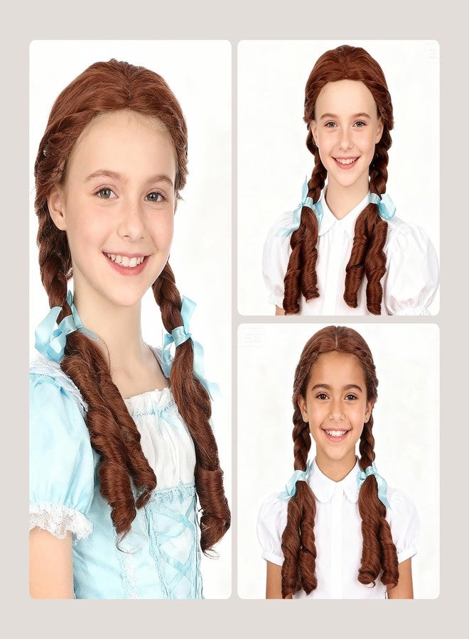 Onedor HairWiz 20 Inch Chocolate Brown Brunette Long Curly Wavy Hair Full Head Halloween Cosplay Kids Wig. Wig Cap Incl. (With Braid) - Image 2