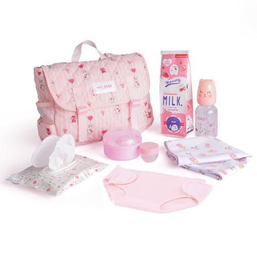 BABESIDE 9 Pcs Reborn Baby Doll Accessories for 1722 Inch Reborn Dolls Diaper Bag Set with 2 Diapers Changing Pad Bottle Tissue and Care Set Great for Childrens Pretend Play Doll Not Included - Image 1