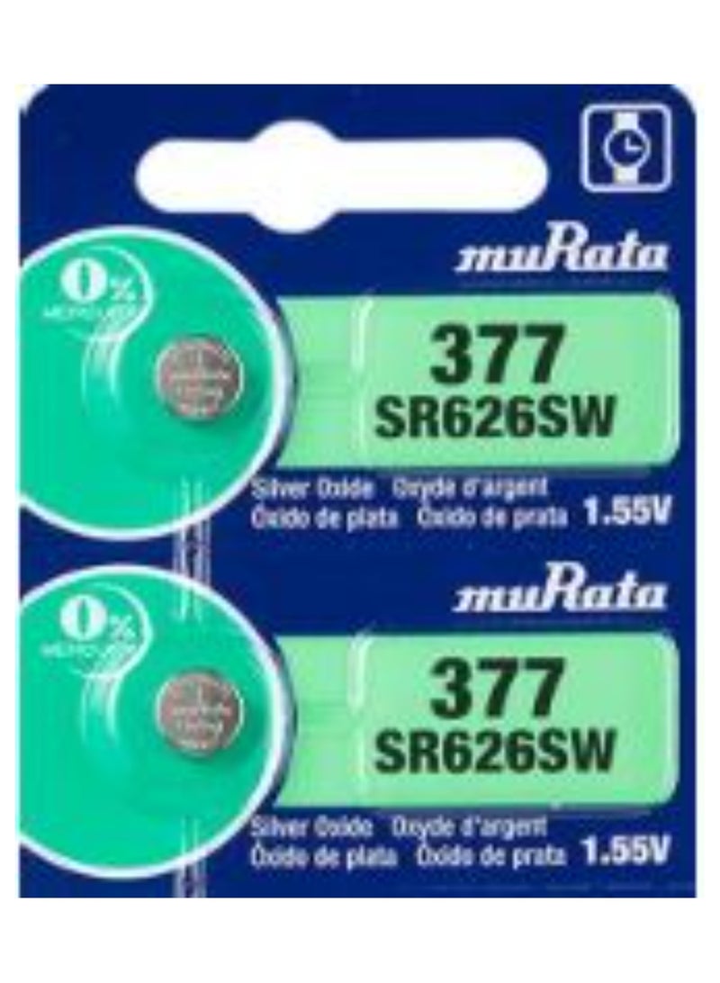 muRATA 2 Pieces MuRATA watch Batteries 377/SR626SW Japan Made Silver Oxide 1.55V - Image 1